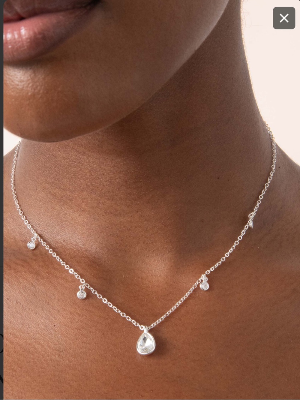 Silver Teardrop Dripping and Mini Crystal Station Necklace NEW Ettika